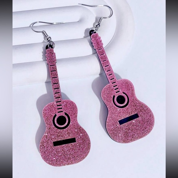 Jewelry - Pink Guitar Acrylic Dangle Earrings, New